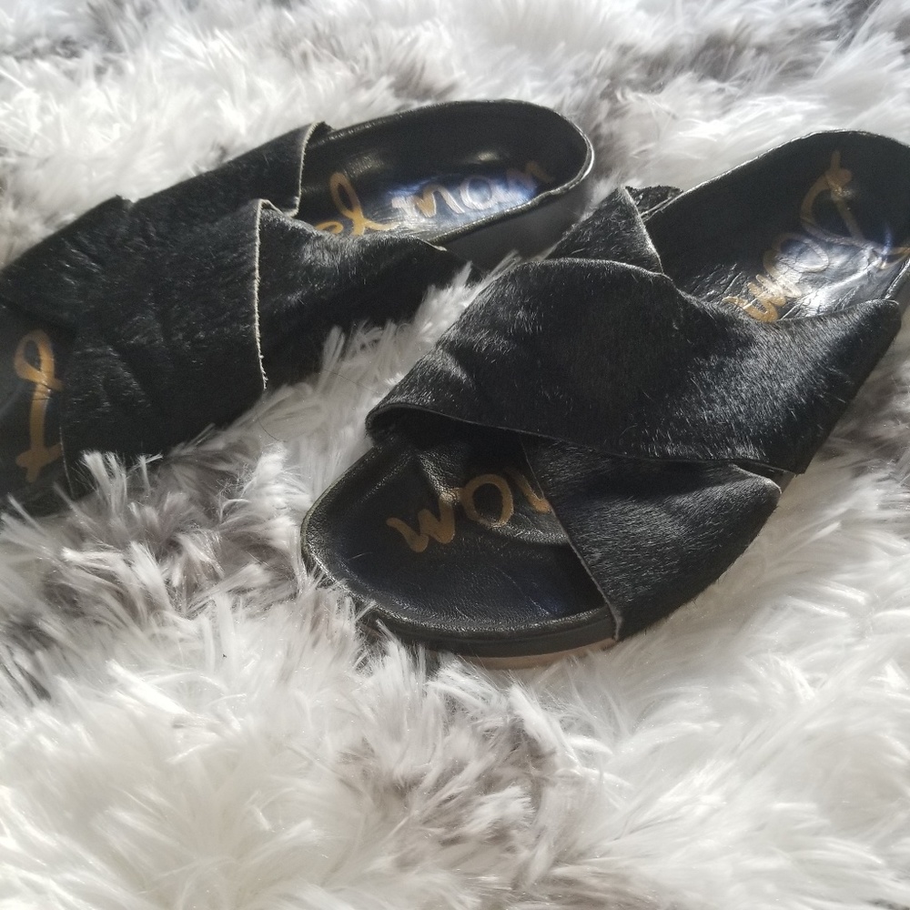 Sam Edelman Adora cross strap faux fur sandal sz 6